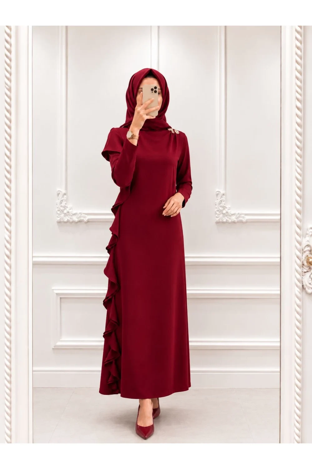 2123 Elbise Bordo